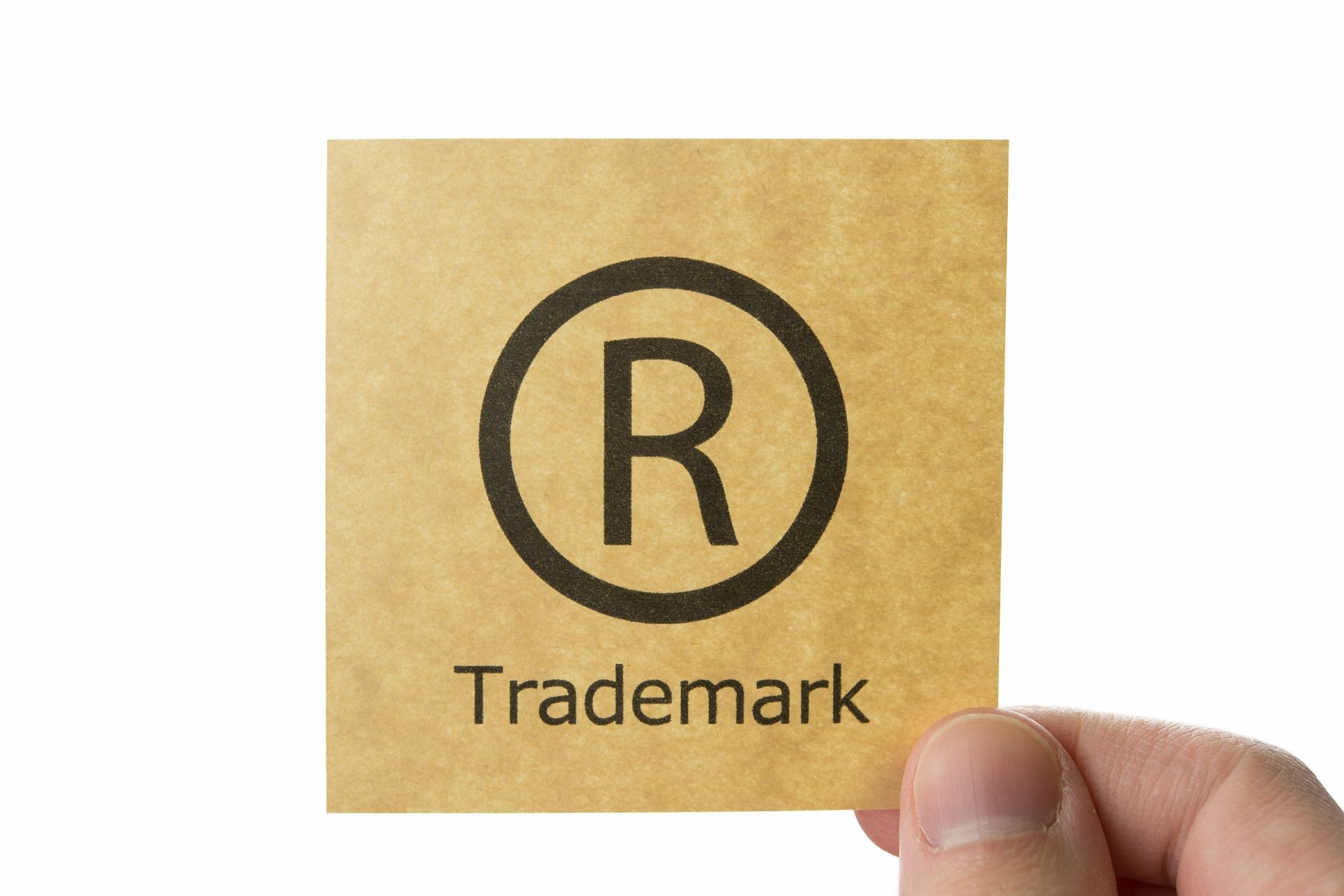 Trademark copyright icon, brown stick note isolated on white background
